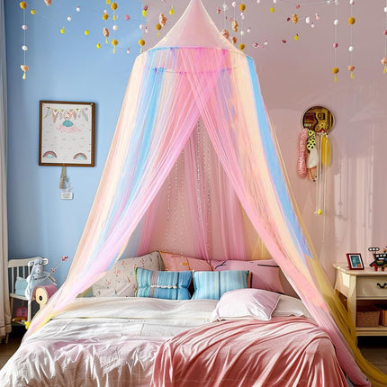 Mosquito Net Bed Canopy for Girls,Rainbow Canopy B