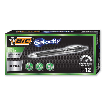 BiC Gel-Ocity Ultra Retractable Gel Pen, Black, 12