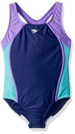 Speedo Girl's Swimsuit One Piece Mesh Splice Thick