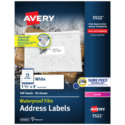 Avery Waterproof Labels with Ultrahold Permanent A