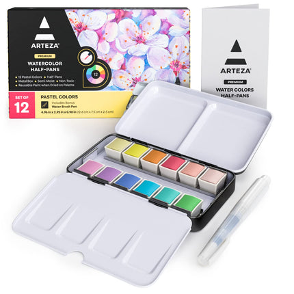 ARTEZA Watercolor Paint Set, 12 Pastel Tones Half