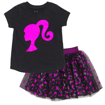 Barbie Girls Metallic Print T-Shirt and Tulle Mesh