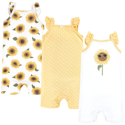 Hudson Baby Unisex Cotton Rompers, Sunflower, 0-3