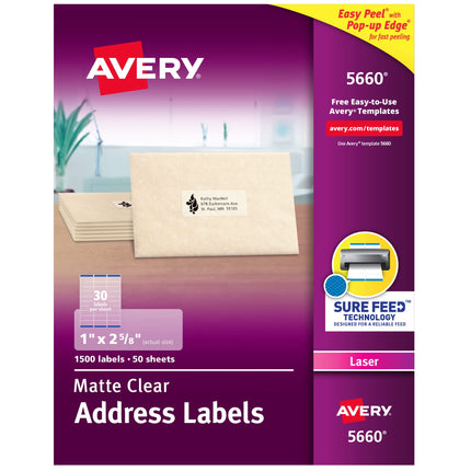 'Avery 5660 Clear Address Labels, Clear/Laser Addr