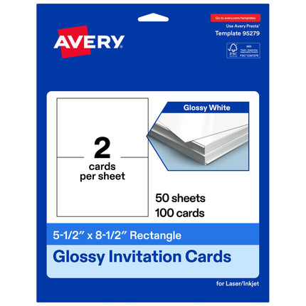 Avery Printable Rectangle Invitation Cards, 5.5" x