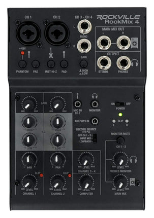Rockville RockMix 4 4-Channel Mixer with USB Inter