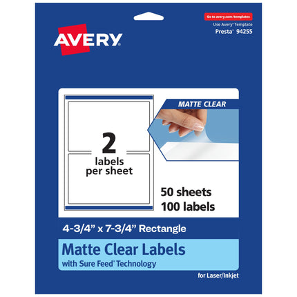 Avery Matte Clear Rectangle Labels, Sure Feed Tech