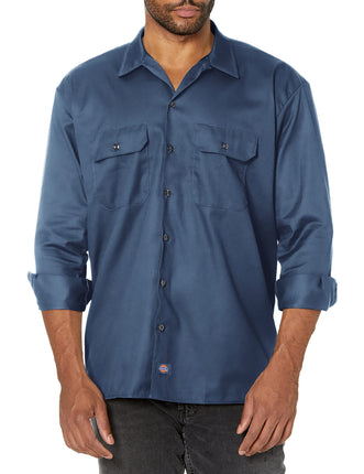 Dickies Men's Long Sleeve Work Shirt, Navy, 3X-Lar