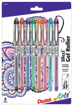 Pentel Slicci Gel Pens .25Mm 8/Pkg