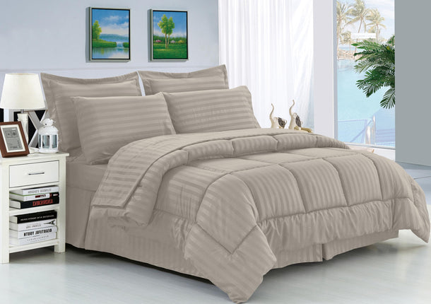 Elegant Comfort Silky Soft 8-Piece Dobby Stripe Be