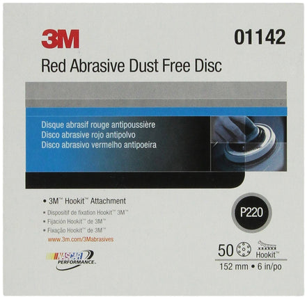 3M 01142 Hookit Red 6" P220 Grit Dust-Free Abrasiv