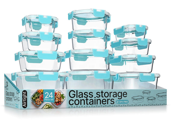 Aqua Borosilicate Glass Food Storage Containers wi