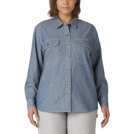Dickies Women's Plus Size Long Sleeve Chambray Rol