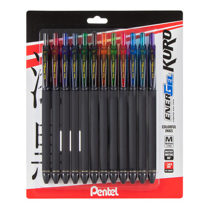 Pentel EnerGel Kuro Liquid Gel Pen .7mm 12/Pkg-Ass