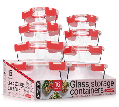 Red Borosilicate Glass Food Storage Containers wit