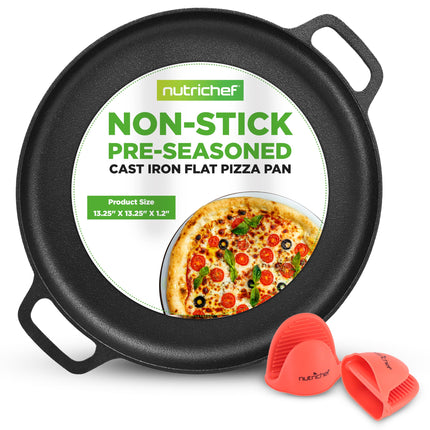 Nutrichef 13-Inch Flat Cast Iron Pizza Pan - Versa