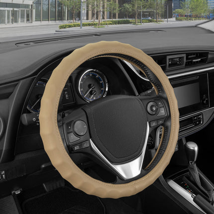BDK Genuine Beige Leather Steering Wheel Cover for