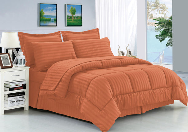 Elegant Comfort Silky Soft 8-Piece Dobby Stripe Be