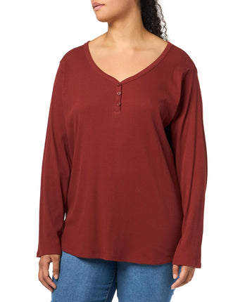 Dickies Women's Plus Size Henleys Ls, Red, 3X