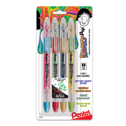 PENTEL ARTS Krazy POP Gel PENS Assorted, 4 Pack