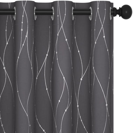 Deconovo Blackout Grommet Silver Pattern Printed C