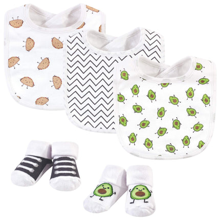 Hudson Baby Unisex Baby Cotton Bib and Sock Set, A