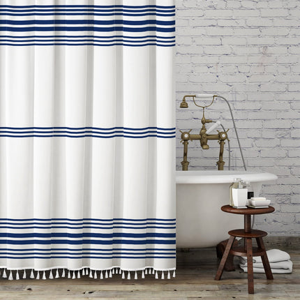 Seasonwood Blue Shower Curtain with Tassel for Bat