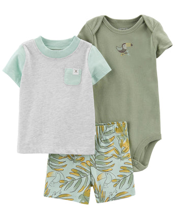 Carter's 3-Piece Giraffe Little Short Set, Toucan/