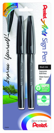 Pentel Arts Sign Pen, Black Ink, 2 Pack (S520BP2A)