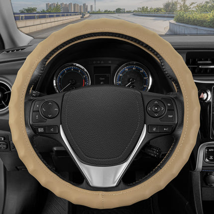 BDK Genuine Beige Leather Steering Wheel Cover for