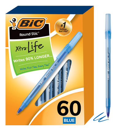 BIC Round Stic Xtra Life Ballpoint Pen, Medium Poi