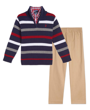 IZOD Boys' 3-Piece Sweater Pants Set, Peacoat, 6