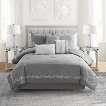 King Size Comforter Set 7-Piece Embroidered Faux S