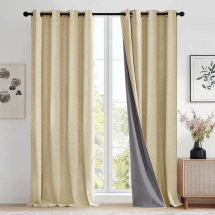 Deconovo Linen-Look 100% Blackout Curtains, Therma