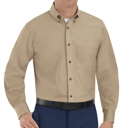 Red Kap Men's Poplin Dress Shirt, Khaki, Medium