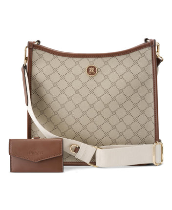 Nine West Nalini Crossbody, Beige Logo/Mahogany, M