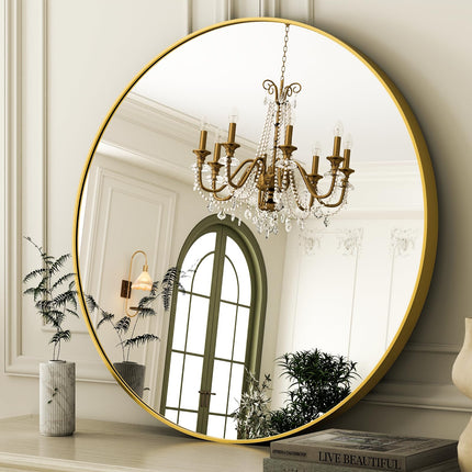 30 Inch Round Bathroom Mirror - Gold Wall Mounted