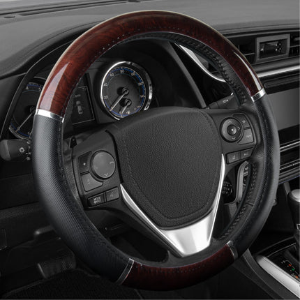 BDK Dark Wood Grain Car Steering Wheel Cover, Stan