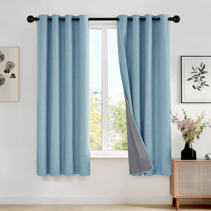Deconovo Teal Total Blackout Faux Linen Window Cur