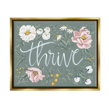 Stupell Industries Thrive Floral Border Gold Frame
