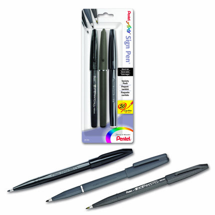 Pentel Arts Sign Pen Assorted Styles, Pack of 3 (S