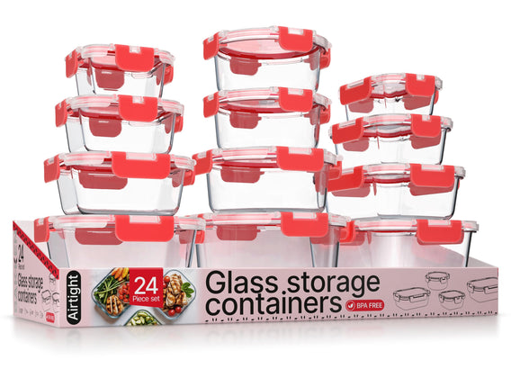 Red Borosilicate Glass Food Storage Containers wit