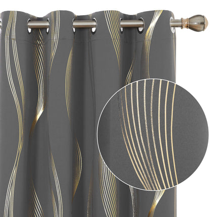 Deconovo Foil Golden Printed Wave Striped Solid Bl