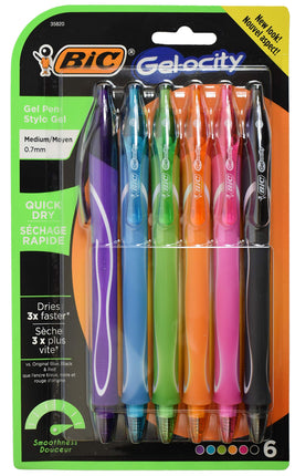 Set of 6 Bic Gel-ocity Pens - 6 Different Colors -
