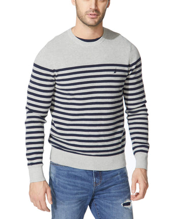 Nautica Men's Stripe Knit Crewneck Sweater, Grey H