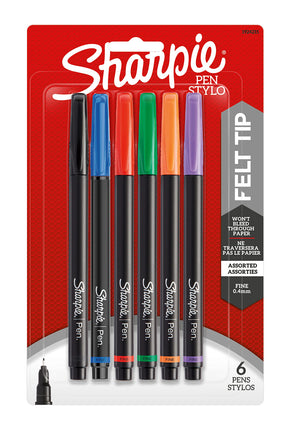 SHARPIE Pen, Fine Point, 6-Pack, Assorted Colors (