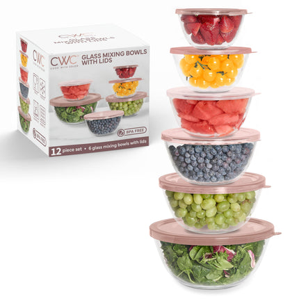 Cook with Color 12 Pc Glass Mixing Bowl Set with L