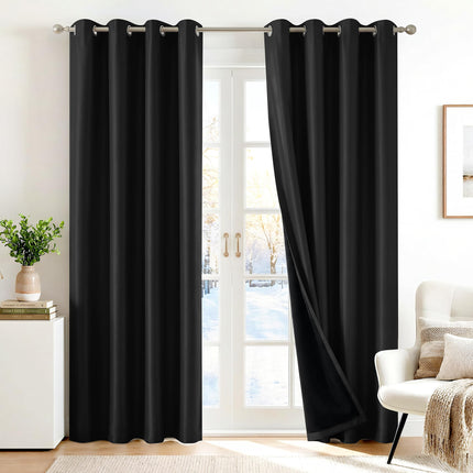 Deconovo 100% Blackout Grommet Black Curtains with