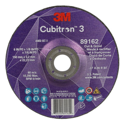 3M Cubitron 3 Cut and Grind Wheel, 89162, Pack of