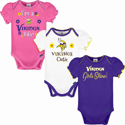 NFL Minnesota Vikings 3 Pack Ruffle Sleeve Team Bo